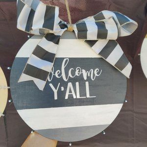 Wood door sign welcome yall